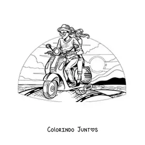 Desenho para colorir de casal de namorados em uma motocicleta