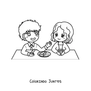 Desenho para colorir de casal apaixonado em estilo anime em um encontro