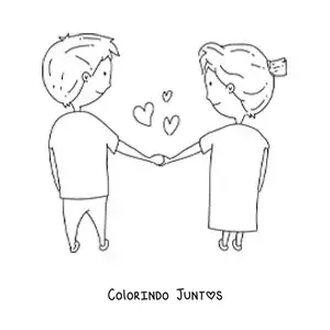 Desenho para colorir de casal apaixonado de maos dadas com coracoes