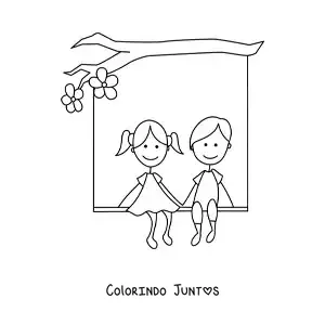 Desenho para colorir de casal apaixonado sentado debaixo de uma arvore com coracoes