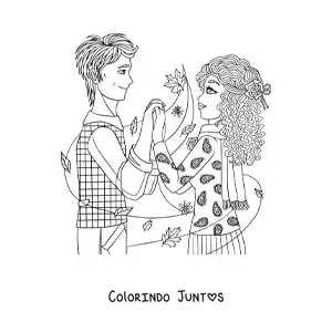 Desenho para colorir de cena romantica de um casal de maos dadas