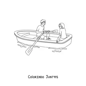 Desenho para colorir de casal apaixonado sentado em um barco
