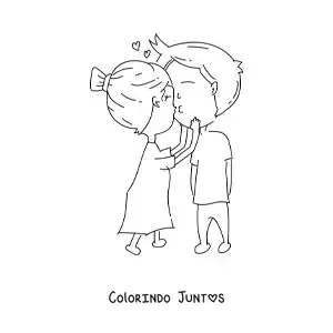 Desenho para colorir de beijo de casal com coracoes