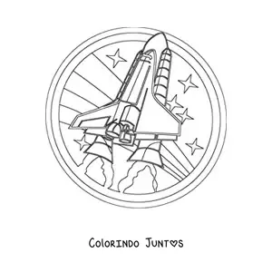 Desenho para colorir de um foguete realista com um arco-iris