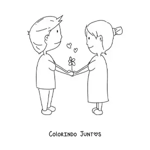 Desenho para colorir de casal fofo de maos dadas com coracoes