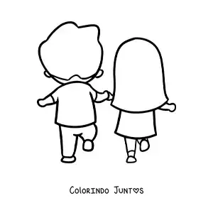 Desenho para colorir de casal feliz caminhando de maos dadas