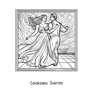Desenho para colorir de casal feliz dancando junto