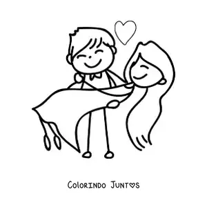 Desenho para colorir de casal de recem-casados animado