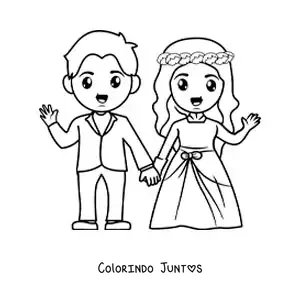 Desenho para colorir de casal de noivos no dia do casamento