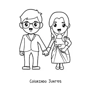Desenho para colorir de casal de noivos de maos dadas em seu casamento