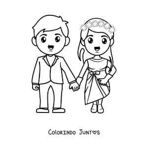 Desenho para colorir de casal feliz em seu casamento