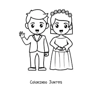 Desenho para colorir de casamento animado