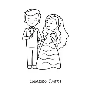 Desenho para colorir de casal animado no dia do casamento
