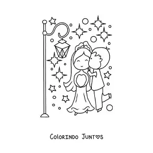 Desenho para colorir de casal fofo no dia do casamento com estrelas