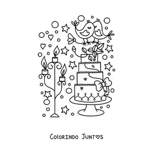 Desenho para colorir de lindo bolo de casamento animado
