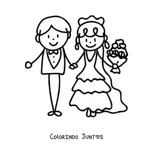 Desenho para colorir de casamento animado