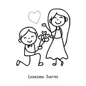 Desenho para colorir de pedido de casamento animado