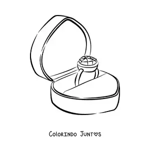 Desenho para colorir de anel de noivado em uma caixa em forma de coracao