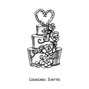 Desenho para colorir de bolo de casamento realista com flores