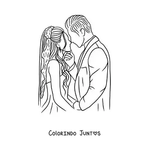 Desenho para colorir de beijo do noivo e da noiva em seu casamento
