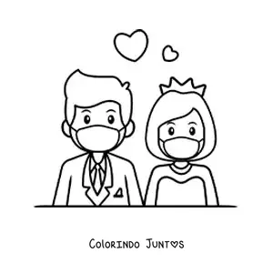 Desenho para colorir de casamento em quarentena animado