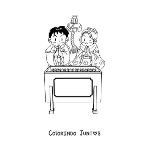 Desenho para colorir de casamento japones tradicional