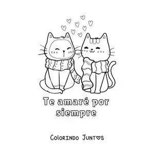 Desenho para colorir de gatos apaixonados e a frase vou te amar para sempre