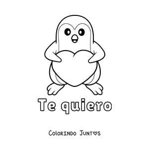 Desenho para colorir de pinguim com um coração e a frase eu te quero