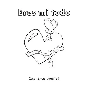 Desenho para colorir de rosa com um coração e a frase você é o meu tudo