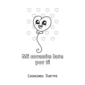 Desenho para colorir de balão de coração e a frase meu coração bate por você