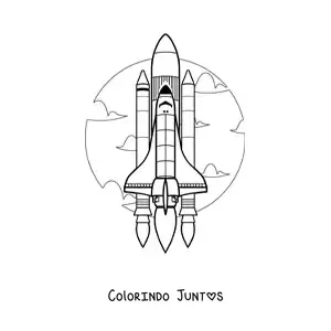 Desenho para colorir de um foguete espacial realista decolando em direcao ao ceu