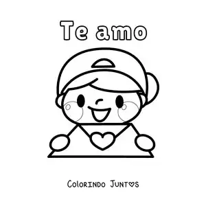 Desenho para colorir de menino com carta de amor e a frase eu te amo