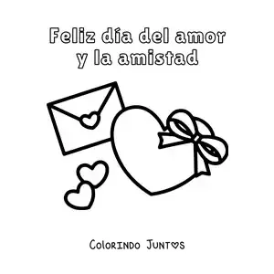 Desenho para colorir de coração com carta de amor e a frase feliz dia dos namorados