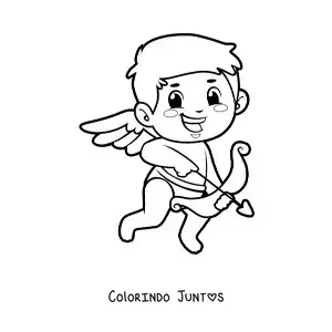 Desenho para colorir de cupido animado com arco e flecha