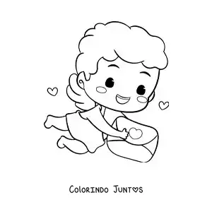 Desenho para colorir de cupido com uma carta de amor