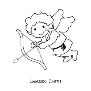 Desenho para colorir de cupido com um arco e uma flecha