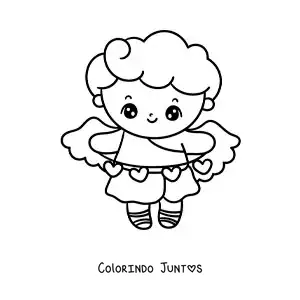 Desenho para colorir de cupido animado com corações