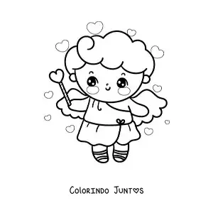 Desenho para colorir de anjo cupido animado com um coração