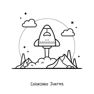 Desenho para colorir de um foguete decolando da terra