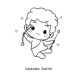 Desenho para colorir de fofo cupido bebê animado com um arco e uma flecha