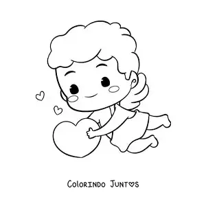 Desenho para colorir de lindo cupido bebê animado com corações