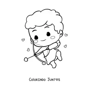 Desenho para colorir de lindo cupido bebê animado flechando
