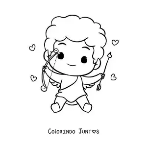 Desenho para colorir de lindo cupido bebê sentado com corações