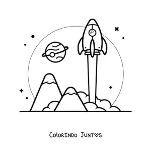 Desenho para colorir de um foguete decolando em direcao ao espaco