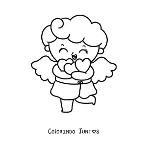 Desenho para colorir de lindo cupido bebê com corações
