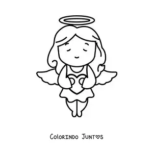 Desenho para colorir de anjo cupido voando com um coração