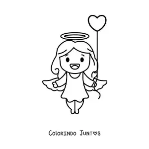 Desenho para colorir de cupido com um balão de coração