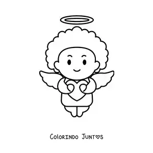 Desenho para colorir de cupido com um coração