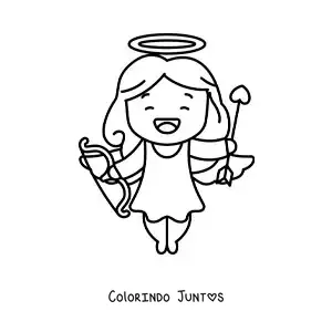 Desenho para colorir de cupido sorrindo com arco e flecha