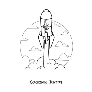 Desenho para colorir de um foguete decolando no ceu